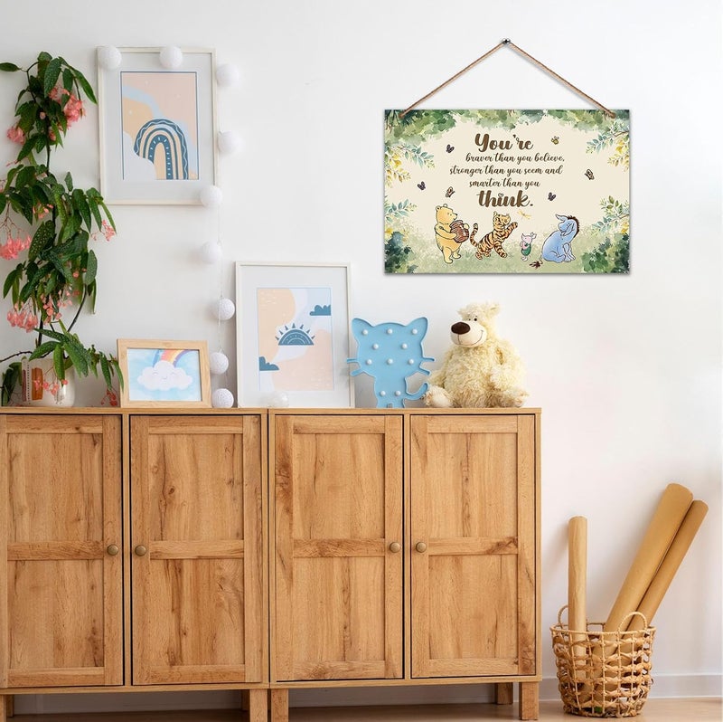 Hatzelou 1PCS Winnie Quotes Baby Shower Sign, the Pooh Wall Hanging Sign, You're Braver Than You Believe Wall Gifts, Perfect for Nursery Home Bedroom, Baby Shower Party Supplies - Image 3